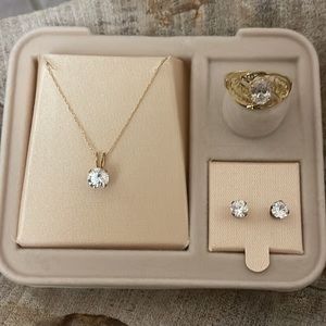 10k Cubic Zirconia Necklace, Ring and Earring Set